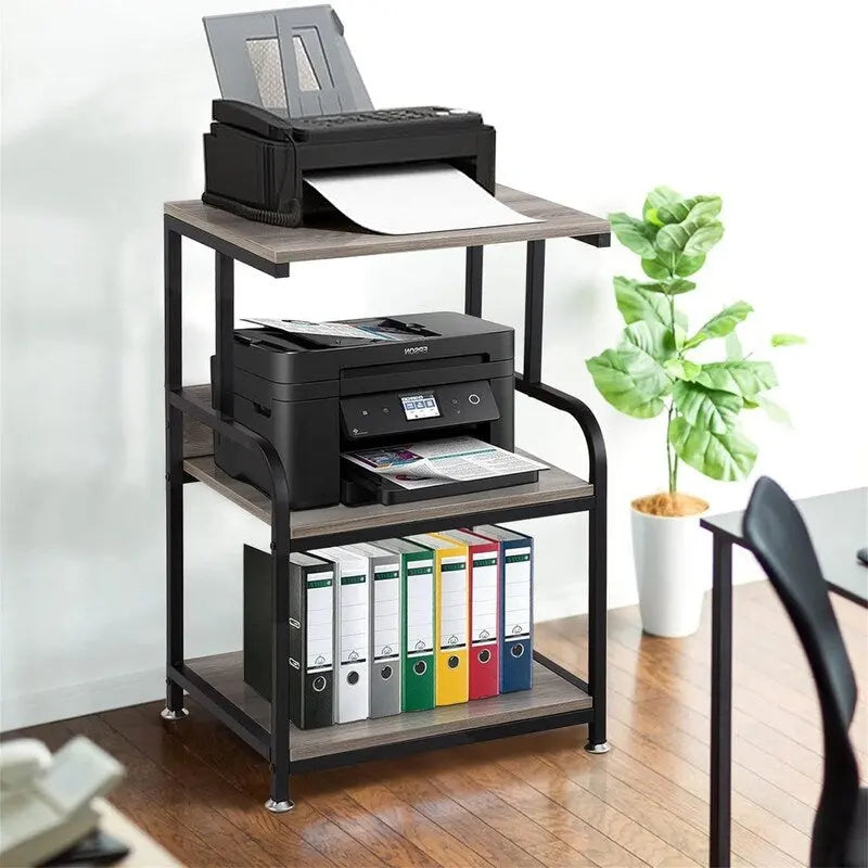 Mobiele printerstandaard met 3 niveaus, wielen en opbergplanken - 16D x 20W x 30H