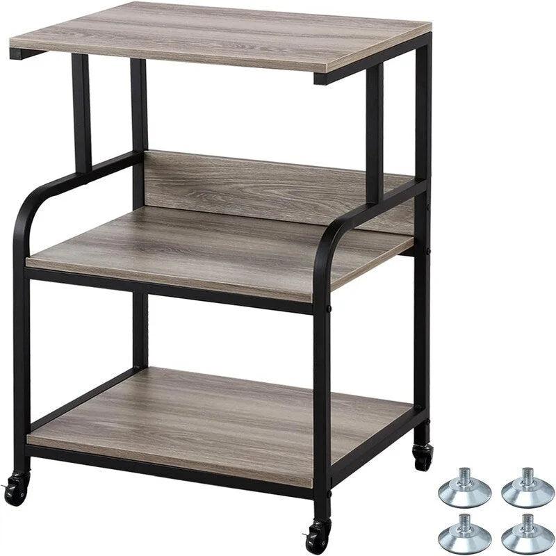Mobiele printerstandaard met 3 niveaus, wielen en opbergplanken - 16D x 20W x 30H