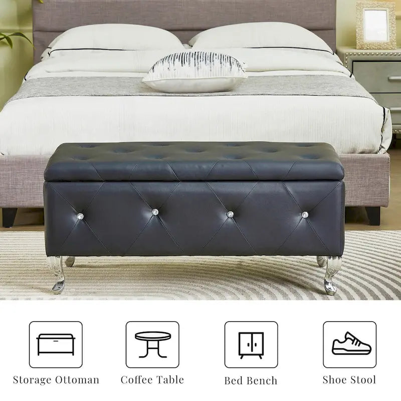 PU Leather Upholstered Ottoman with Storage