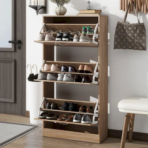 Meuble à chaussures à 3 tiroirs, organiseur de rangement pour chaussures en bois à 3 niveaux pour entrée