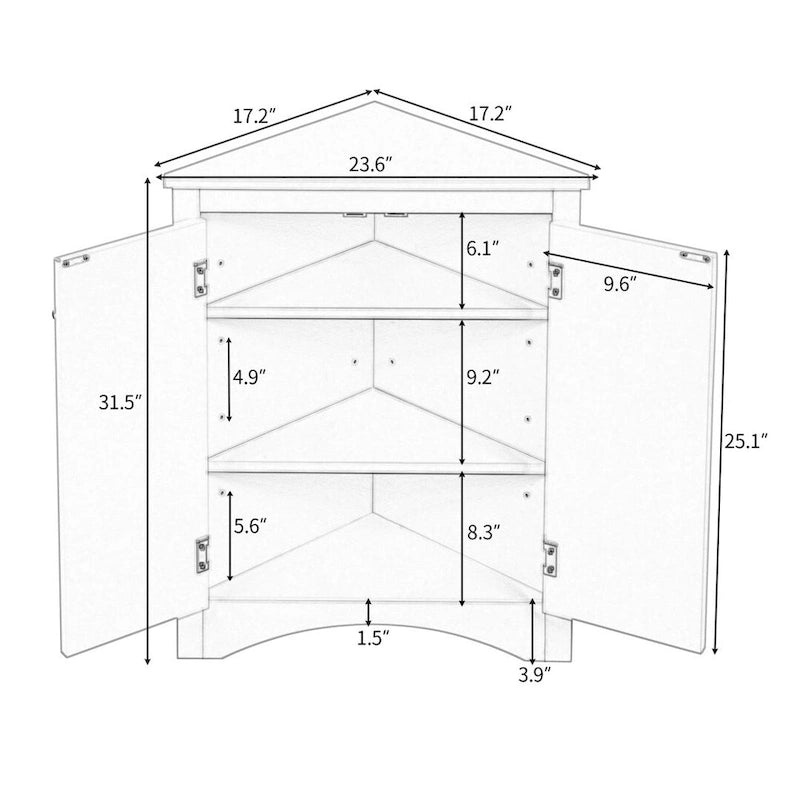 Bathroom Storage Cabinet with Adjustable Shelves Freestanding Floor Cabinet - 17.2L x 17.2W x 31.5H