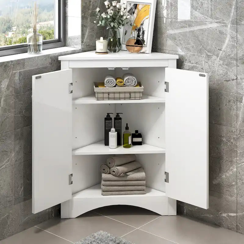 Bathroom Storage Cabinet with Adjustable Shelves Freestanding Floor Cabinet - 17.2L x 17.2W x 31.5H