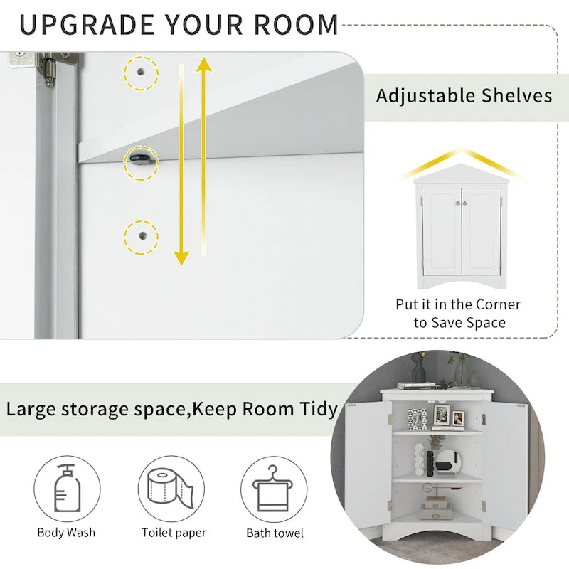 Bathroom Storage Cabinet with Adjustable Shelves Freestanding Floor Cabinet - 17.2L x 17.2W x 31.5H