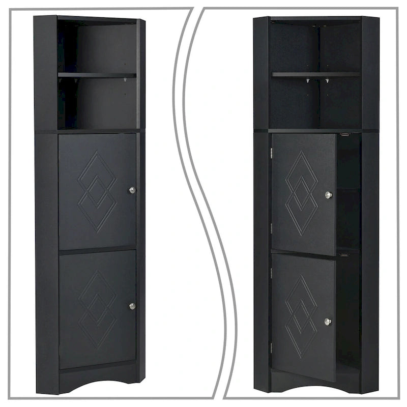 Moderner hoher Eck-Badschrank aus Holz mit Metallgriffen
