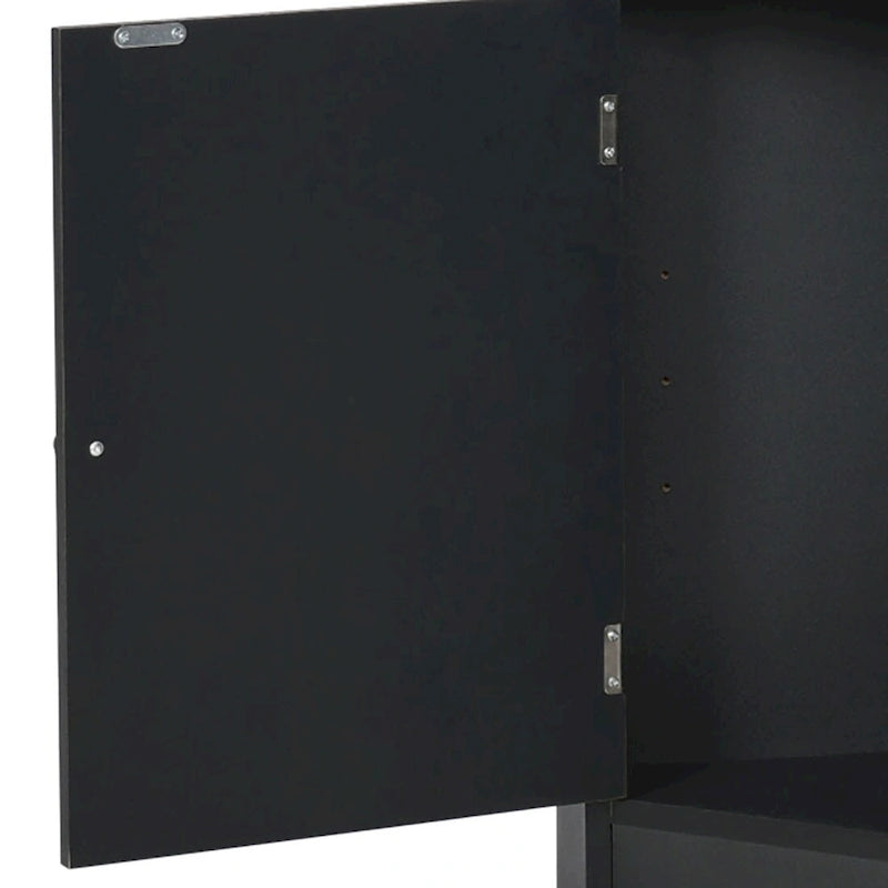 Moderner hoher Eck-Badschrank aus Holz mit Metallgriffen