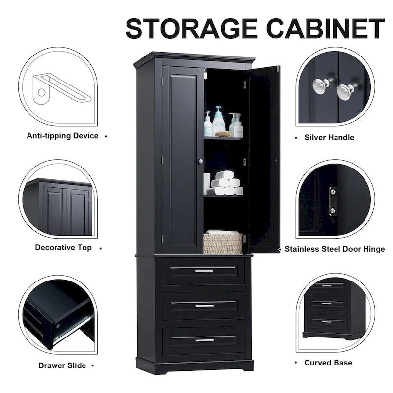 Mobile contenitore alto con tre cassetti per bagno/ufficio
