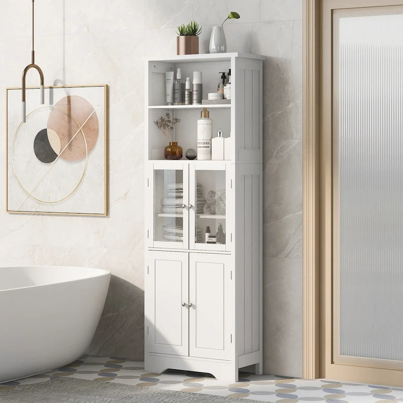 Mobile contenitore alto con ripiani e ante, pannello MDF