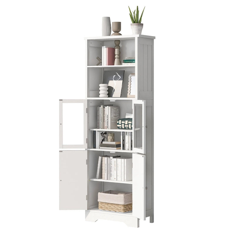 Hoge opbergkast met planken en deuren, MDF-plaat