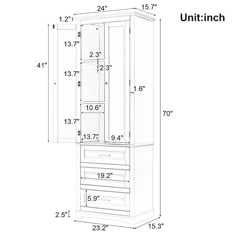 Tall Storage Cabinet with Three Drawers - N/A