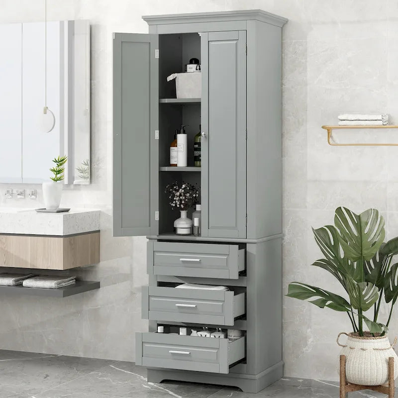 Tall Storage Cabinet with Three Drawers - N/A
