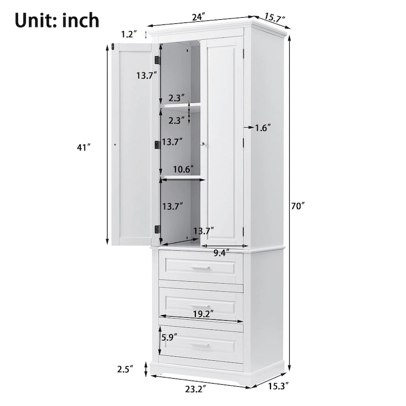 Tall Storage Cabinet with Three Drawers - N/A