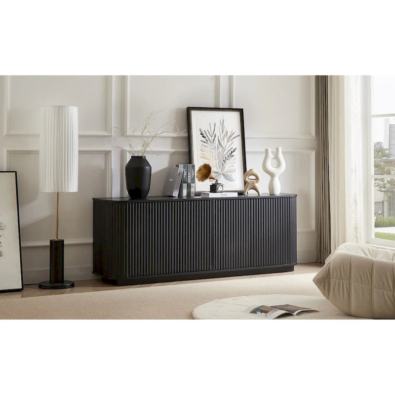 Sideboard Storage Cabinet TV Stand with wave pattern Buffet Cabinet Wooden Vertical Striped Cabinet