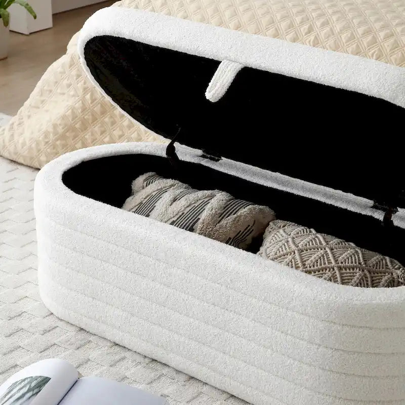 Modern End of Bed Bench with Storage Upholstered Sherpa Fabric Large Storage Bench Ottoman Shoe Stool Long Bench for Bedroom