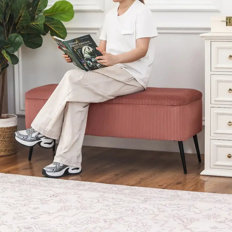 Upholstered Velvet Storage Bench 44 Inches Bed End Bench