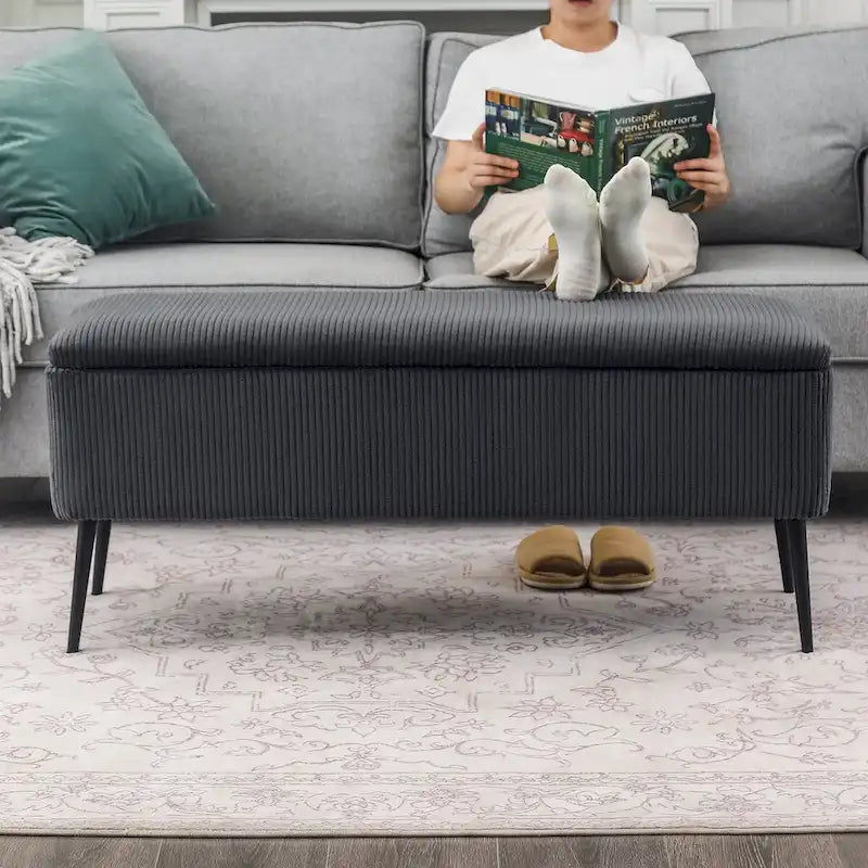Panca imbottita in velluto con contenitore, panca ai piedi del letto da 44 pollici
