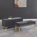 Large Storage Benches Set, Nailhead Trim 2 in 1 Combination Benches, Tufted Velvet Benches with Gold Leg, Support 250lbs
