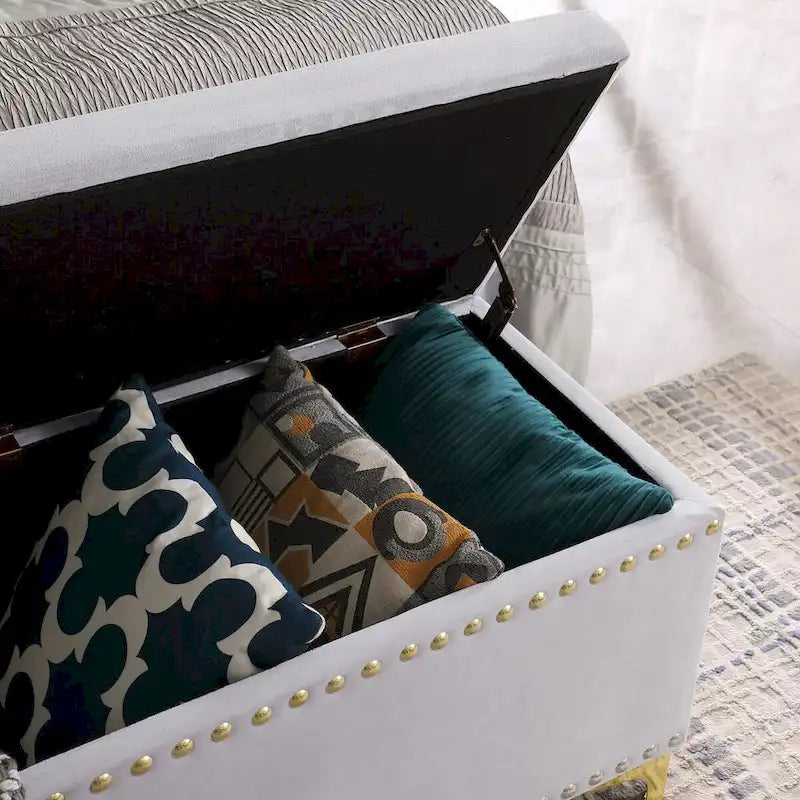 Large Storage Benches Set, Nailhead Trim 2 in 1 Combination Benches, Tufted Velvet Benches with Gold Leg, Support 250lbs