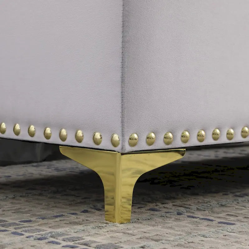 Large Storage Benches Set, Nailhead Trim 2 in 1 Combination Benches, Tufted Velvet Benches with Gold Leg, Support 250lbs