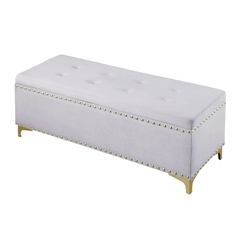 Large Storage Benches Set, Nailhead Trim 2 in 1 Combination Benches, Tufted Velvet Benches with Gold Leg, Support 250lbs