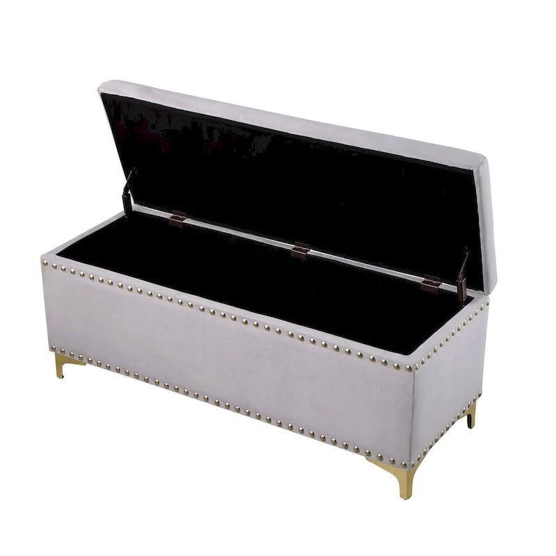 Large Storage Benches Set, Nailhead Trim 2 in 1 Combination Benches, Tufted Velvet Benches with Gold Leg, Support 250lbs