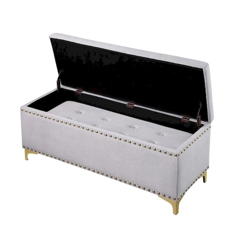 Large Storage Benches Set, Nailhead Trim 2 in 1 Combination Benches, Tufted Velvet Benches with Gold Leg, Support 250lbs