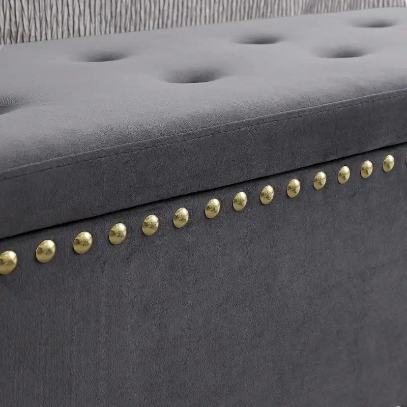 Large Storage Benches Set, Nailhead Trim 2 in 1 Combination Benches, Tufted Velvet Benches with Gold Leg, Support 250lbs