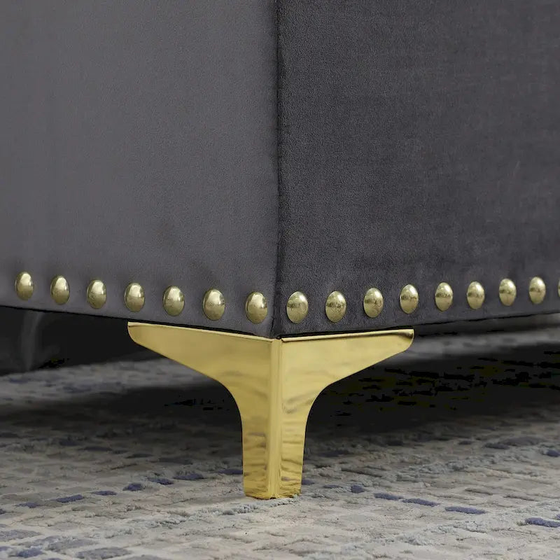 Large Storage Benches Set, Nailhead Trim 2 in 1 Combination Benches, Tufted Velvet Benches with Gold Leg, Support 250lbs