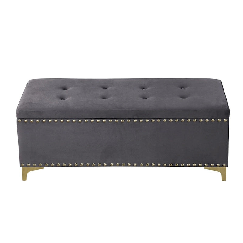 Large Storage Benches Set, Nailhead Trim 2 in 1 Combination Benches, Tufted Velvet Benches with Gold Leg, Support 250lbs