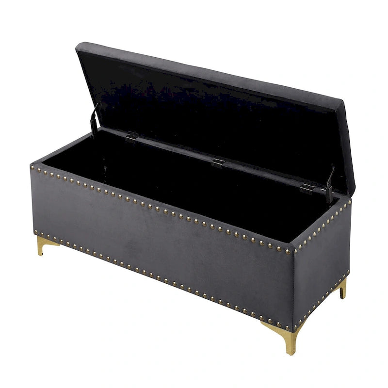 Large Storage Benches Set, Nailhead Trim 2 in 1 Combination Benches, Tufted Velvet Benches with Gold Leg, Support 250lbs