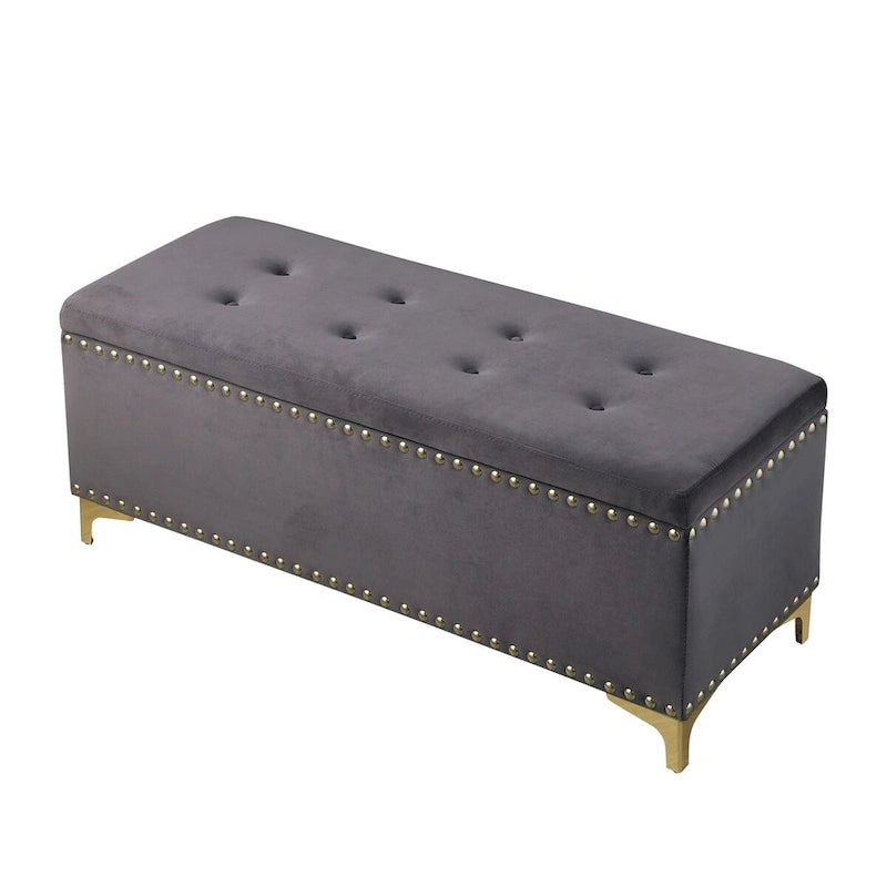 Large Storage Benches Set, Nailhead Trim 2 in 1 Combination Benches, Tufted Velvet Benches with Gold Leg, Support 250lbs
