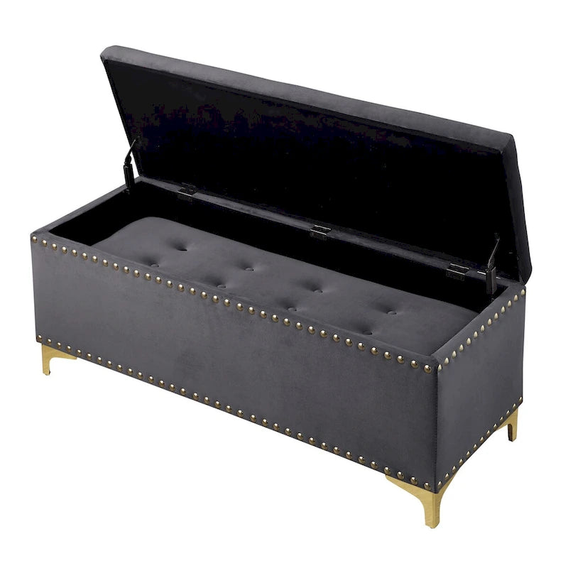 Large Storage Benches Set, Nailhead Trim 2 in 1 Combination Benches, Tufted Velvet Benches with Gold Leg, Support 250lbs