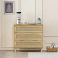 31.50 Oak Rattan 3-Drawer Storage Cabinet for Bedroom, Living Room, and Hallways