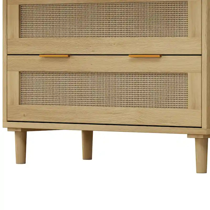 31.50 Oak Rattan 3-Drawer Storage Cabinet for Bedroom, Living Room, and Hallways
