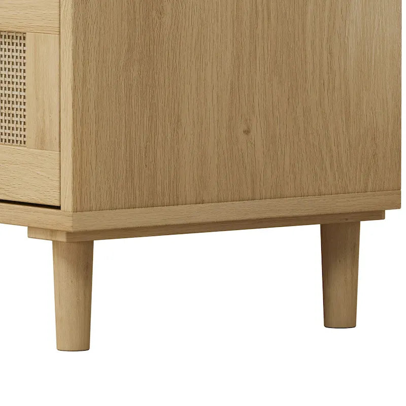 31.50 Oak Rattan 3-Drawer Storage Cabinet for Bedroom, Living Room, and Hallways