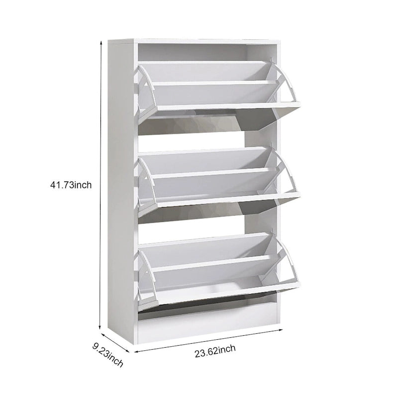 Narrow Shoe Storage Cabinet with Mirror, Wood Slim Shoe Rack 3 Tier Shoe Organizer for Home and Apartment, White